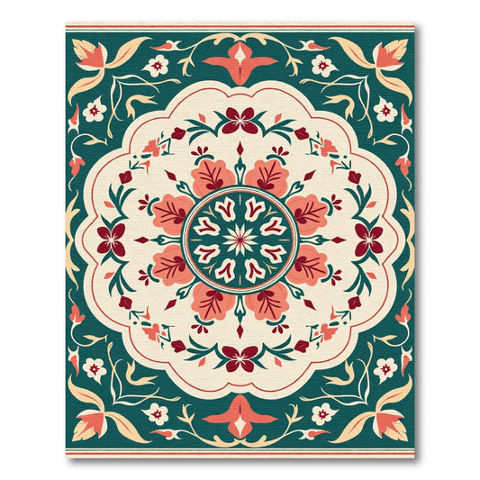 Crimson Coral Floral Arabesque Rug