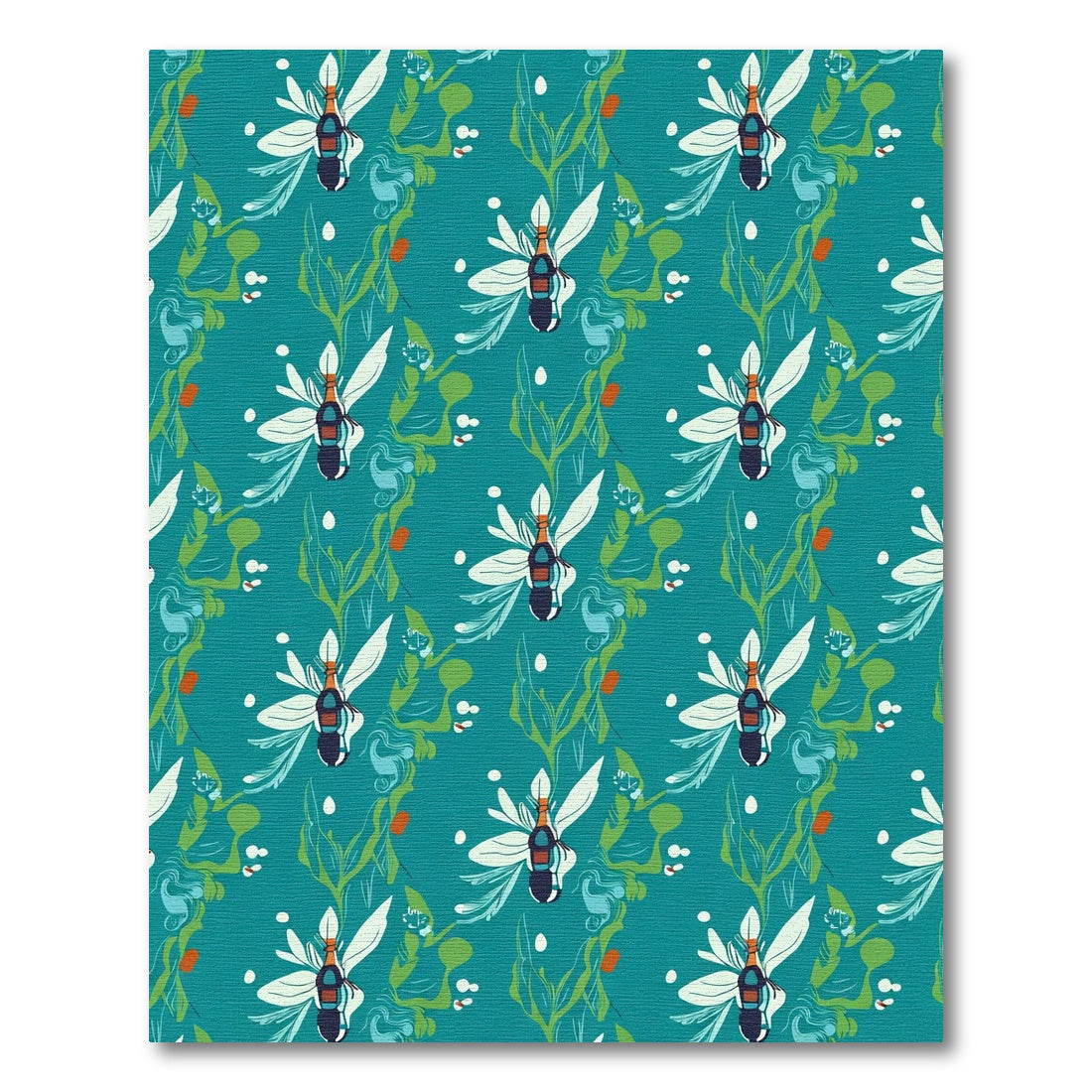 Teal Abstract Insect Blossom Foliage Rug