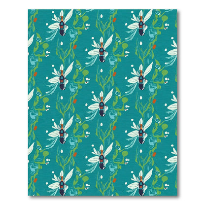 Teal Abstract Insect Blossom Foliage Rug