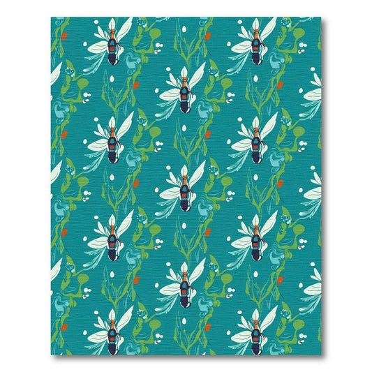 Teal Abstract Insect Blossom Foliage Rug