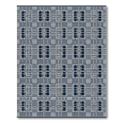 Classic Dark Blue Geometric Grid Rug