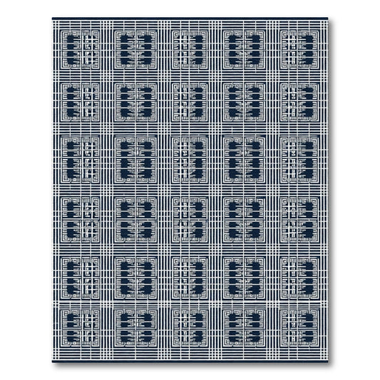 Classic Dark Blue Geometric Grid Rug