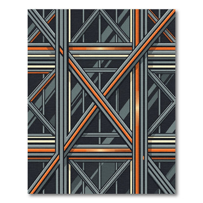 Modern Industrial Gray Orange Geometric Structure Rug