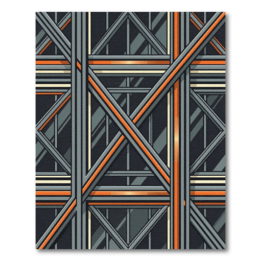 Modern Industrial Gray Orange Geometric Structure Rug
