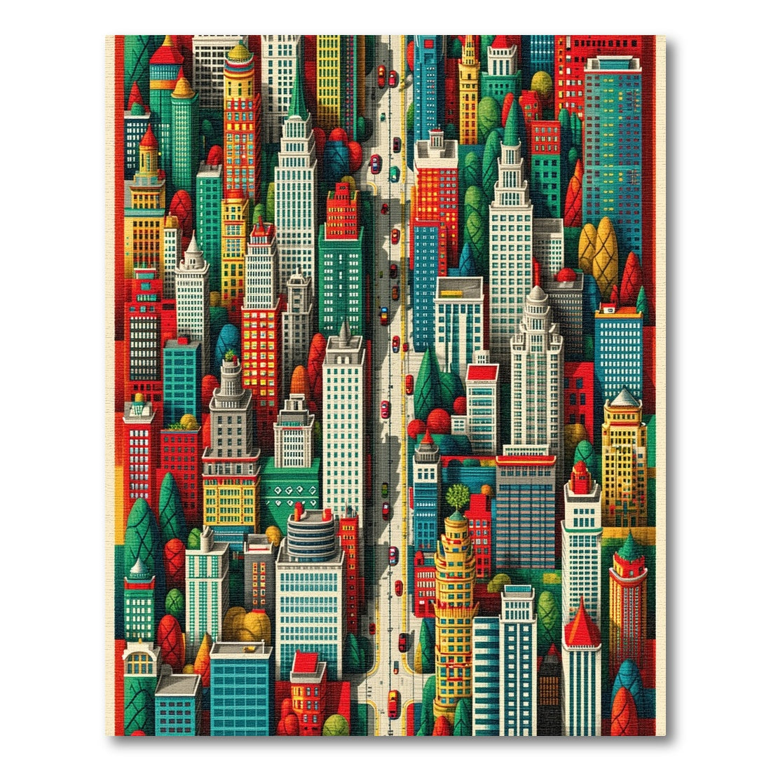 Vibrant Multicolor City Skyline Rug