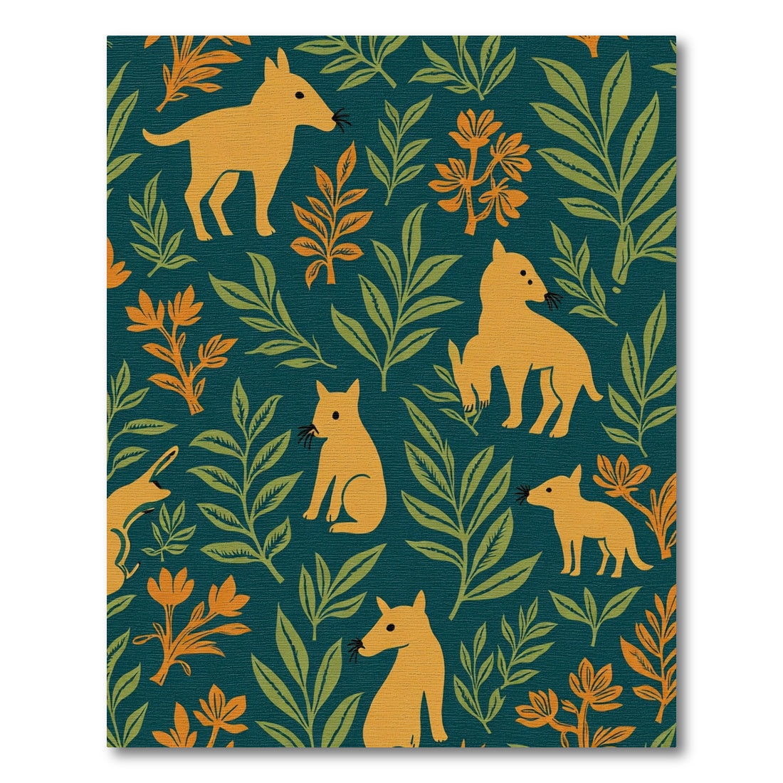 Golden Whimsical Canine Foliage Rug