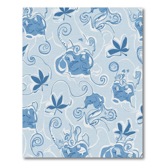 Cerulean Swirl Floral Abstract Rug