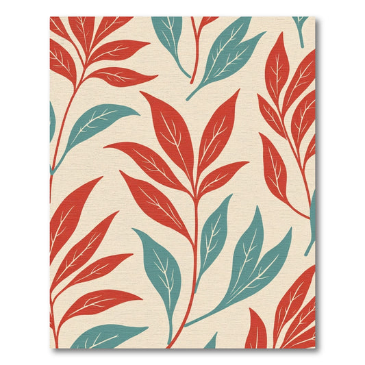 Red Teal Leafy Branches Rug