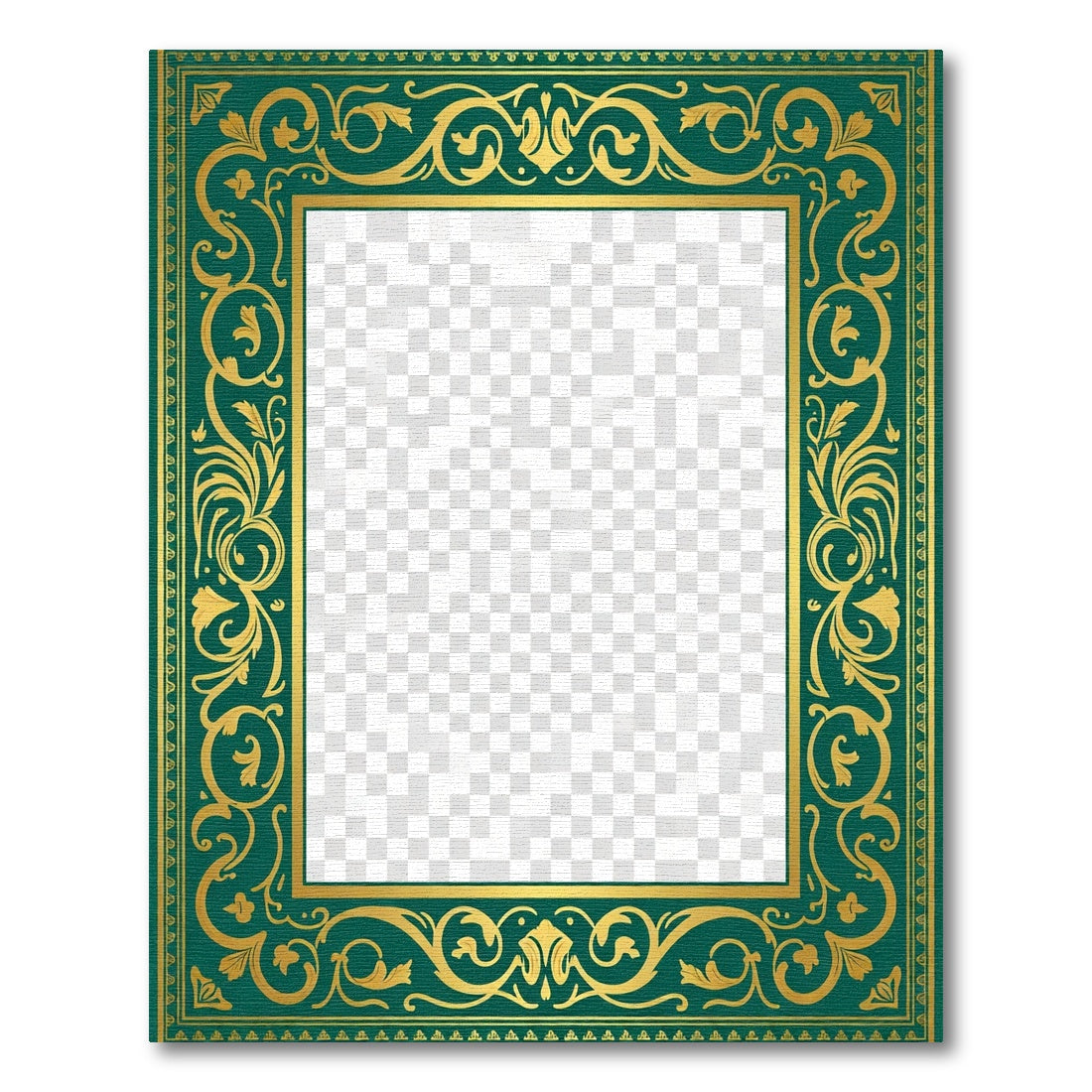 Emerald Gold Ornate Scroll Frame Rug