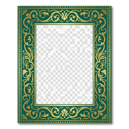 Emerald Gold Ornate Scroll Frame Rug