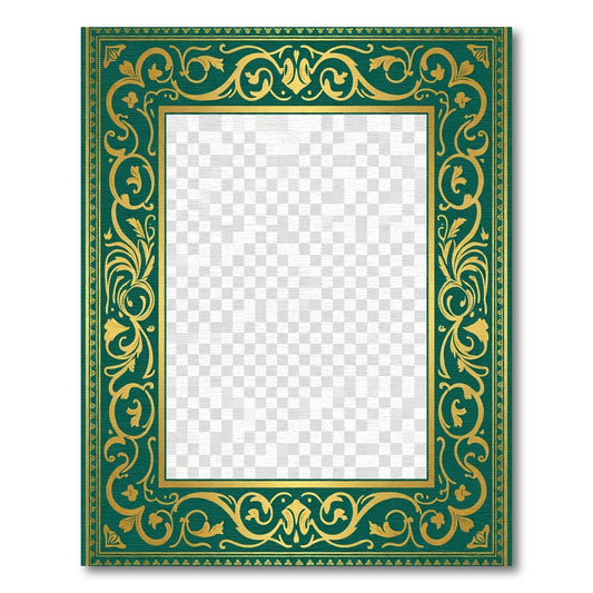 Emerald Gold Ornate Scroll Frame Rug