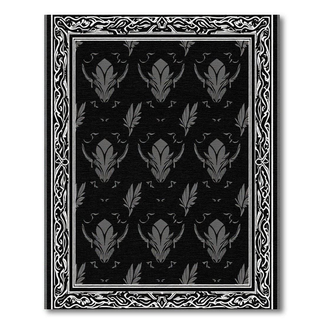 Dark Grey Floral Symmetry Border Rug