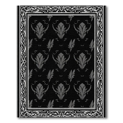 Dark Grey Floral Symmetry Border Rug