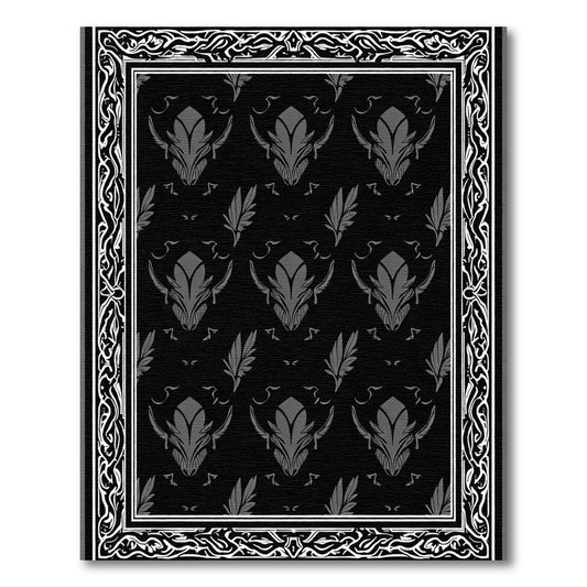 Dark Grey Floral Symmetry Border Rug