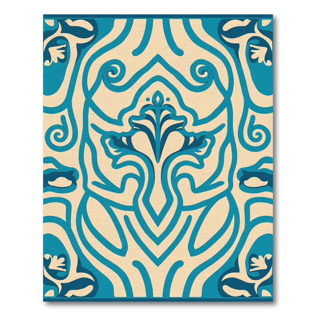 Teal Floral Scroll Cream Decorative Rug