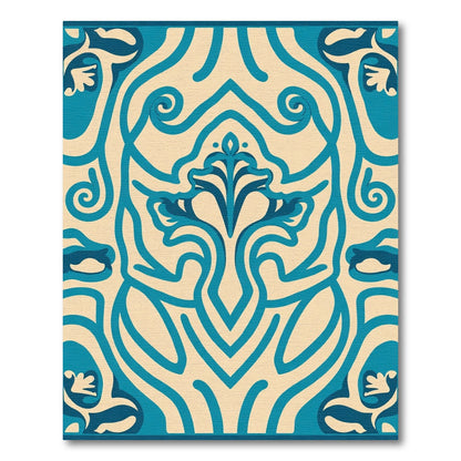 Teal Floral Scroll Cream Decorative Rug