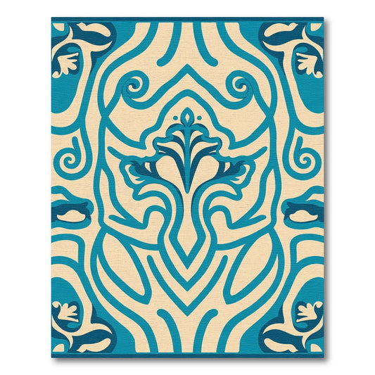 Teal Floral Scroll Cream Decorative Rug
