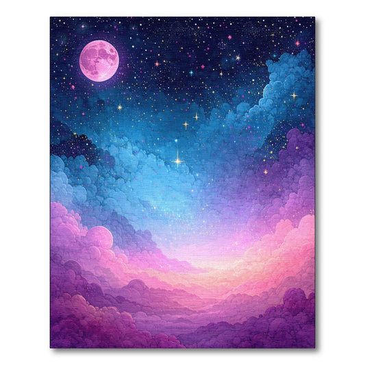 Dreamy Pink Moon Starry Clouds Rug