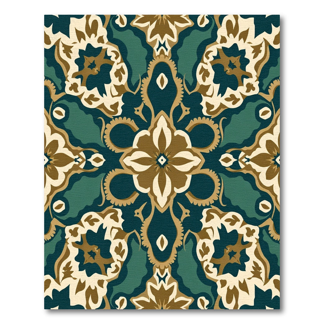 Teal Amber Floral Damask Symmetry Rug