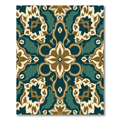Teal Amber Floral Damask Symmetry Rug