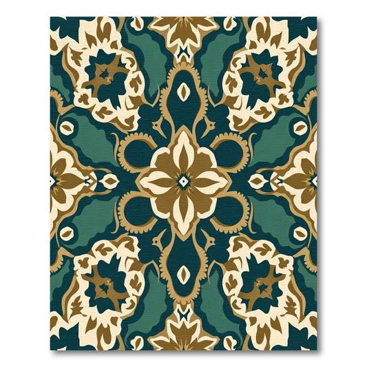 Teal Amber Floral Damask Symmetry Rug