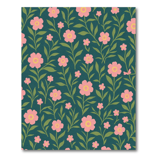 Pink Floral Vines On Teal Background Rug