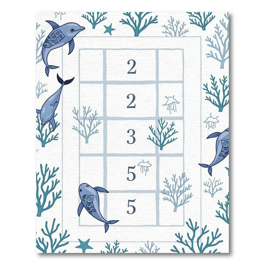 Blue Dolphin Coral Grid Watercolor Rug