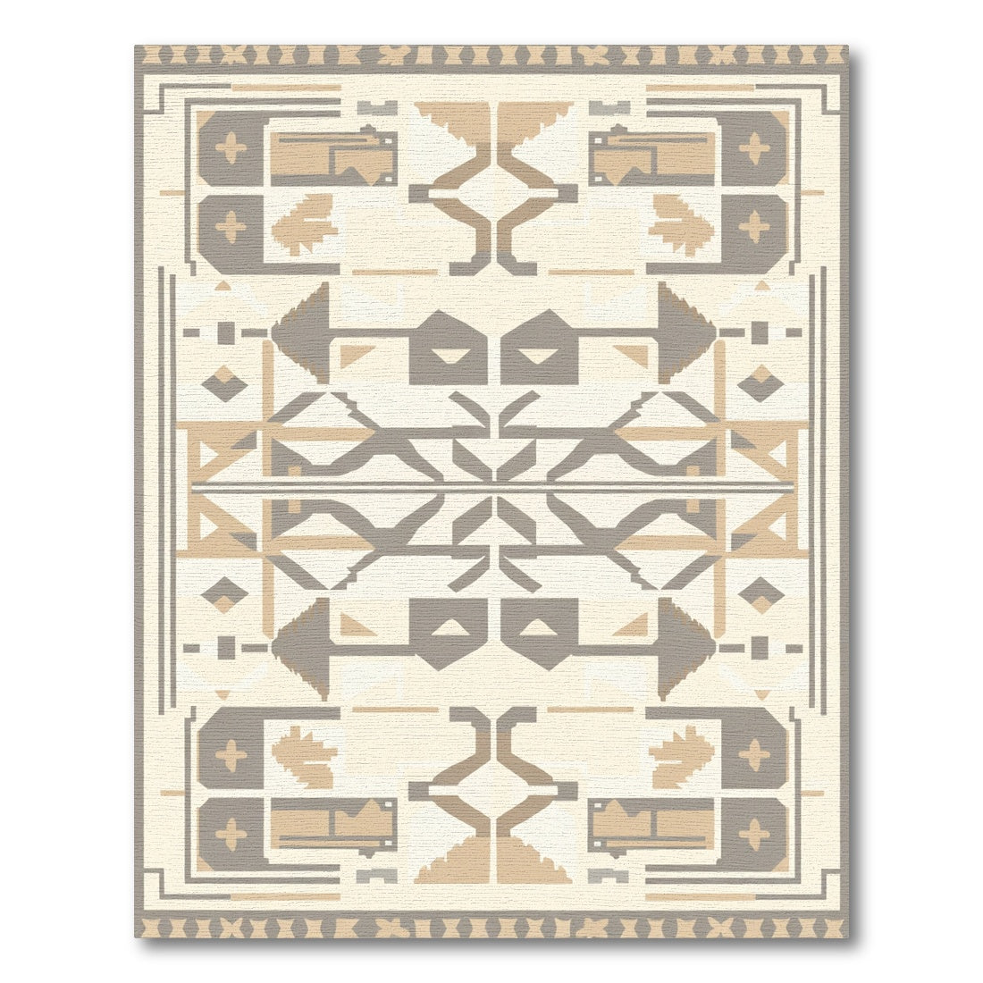 Neutral Tan Geometric Tribal Abstract Rug