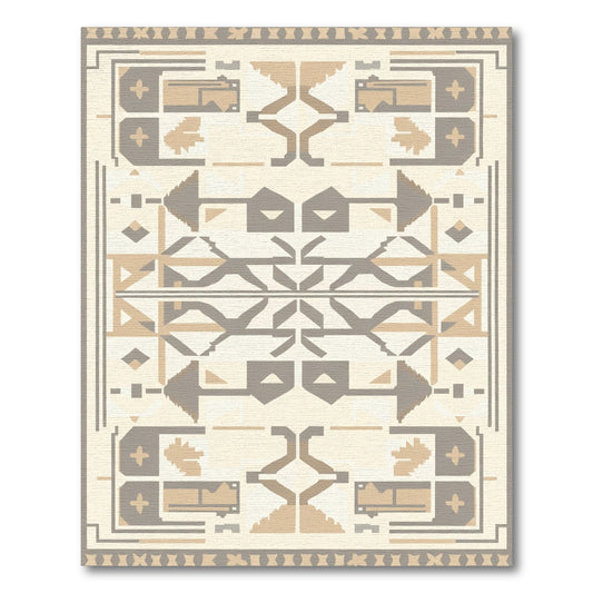 Neutral Tan Geometric Tribal Abstract Rug