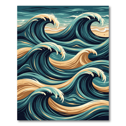 Ocean Swell Teal and Golden Wave Rug