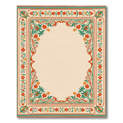 Vibrant Red Orange Green Floral Border Rug