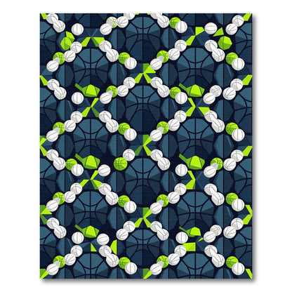 Geometric Blue Basketball Court Graphic Rug