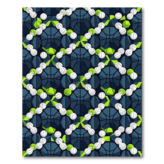 Geometric Blue Basketball Court Graphic Rug