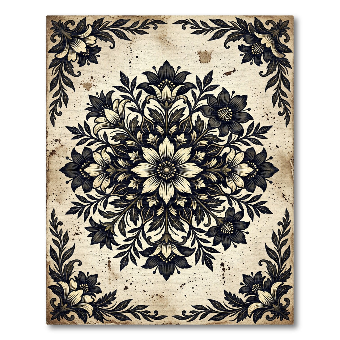 Vintage Ornate Charcoal Floral Medallion Rug
