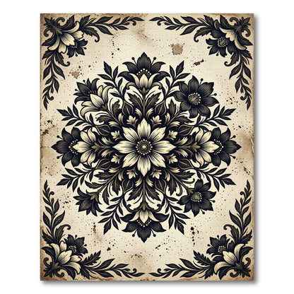 Vintage Ornate Charcoal Floral Medallion Rug
