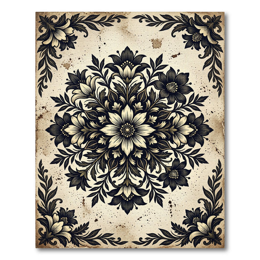 Vintage Ornate Charcoal Floral Medallion Rug