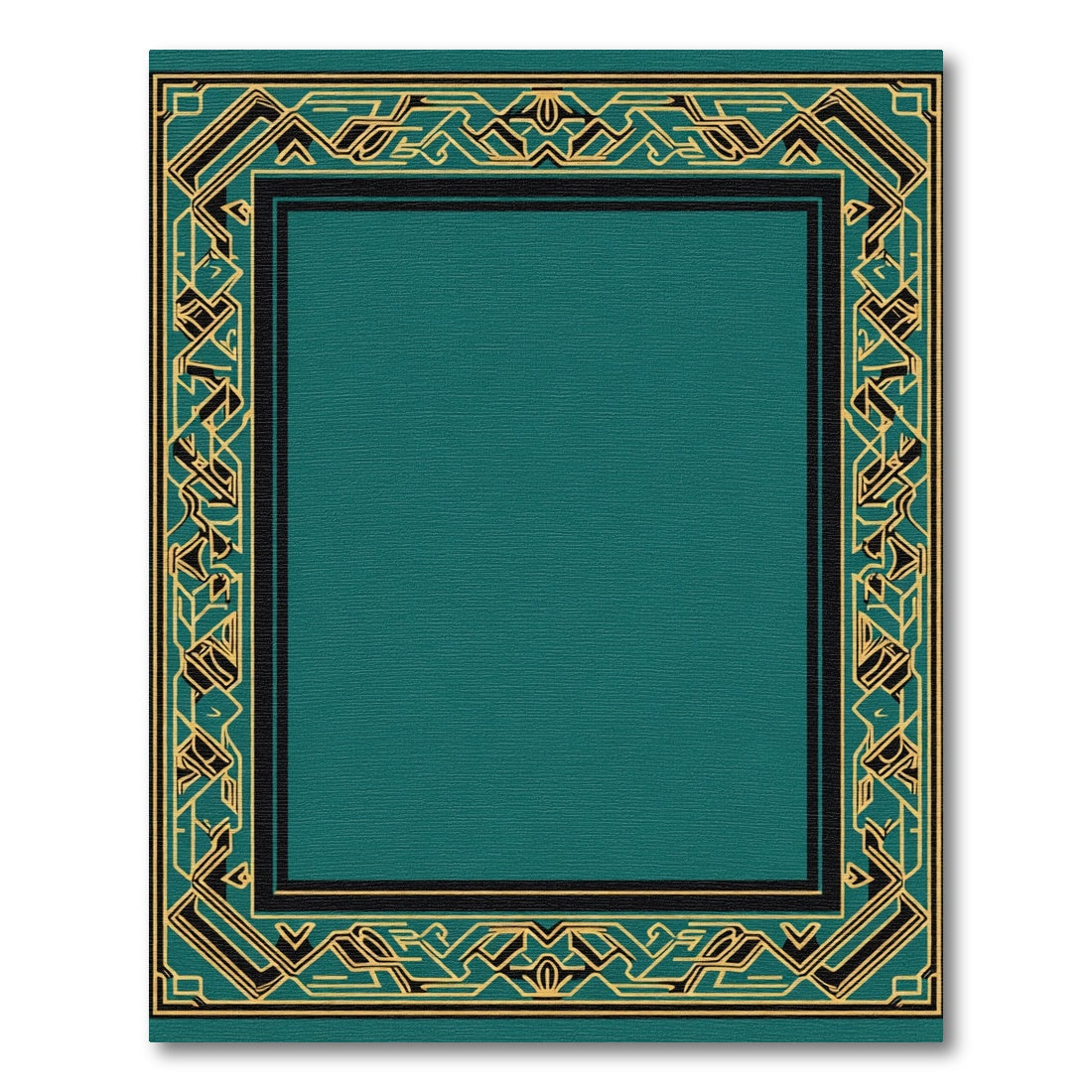 Teal and Gold Geometric Border Rug