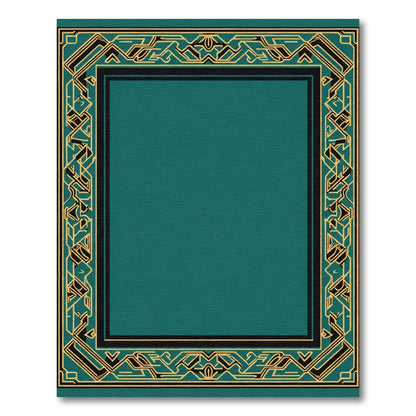 Teal and Gold Geometric Border Rug