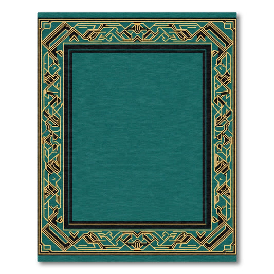 Teal and Gold Geometric Border Rug