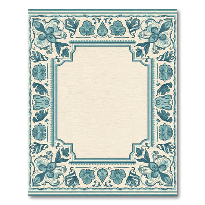 Coastal Teal Floral Medallion Border Rug