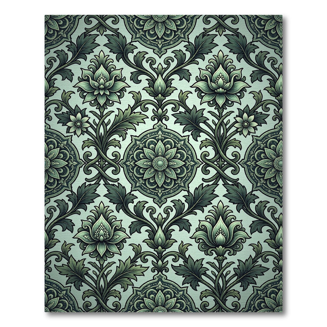 Vintage Teal Floral Scroll Damask Rug