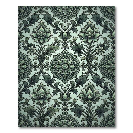 Vintage Teal Floral Scroll Damask Rug
