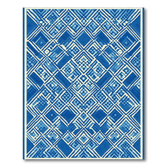 Abstract Blue Diamond Geometric Layered Rug