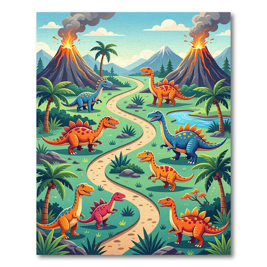 Bright Dino Trail Erupting Volcanoes Rug