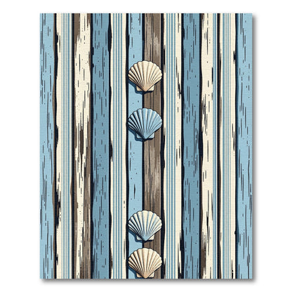 Coastal Seashell Blue Striped Planks Rug