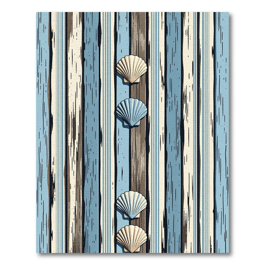 Coastal Seashell Blue Striped Planks Rug