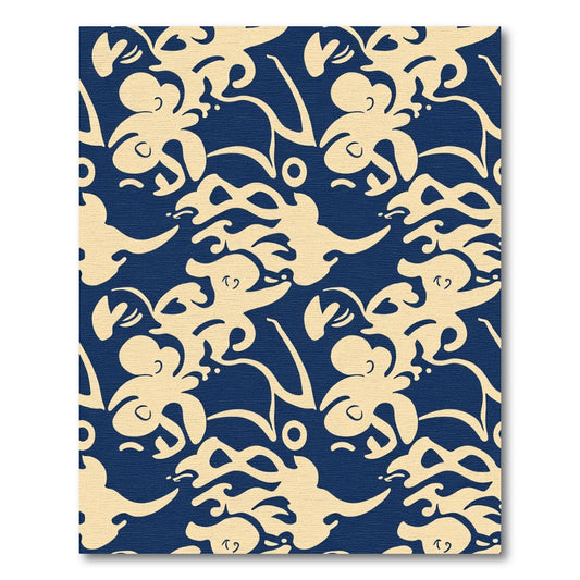Navy Cream Abstract Floral Swirl Rug