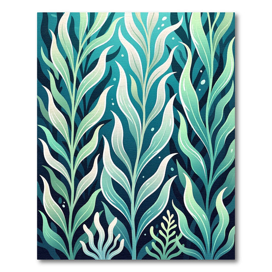 Lush Green Teal Botanical Seaweed Rug