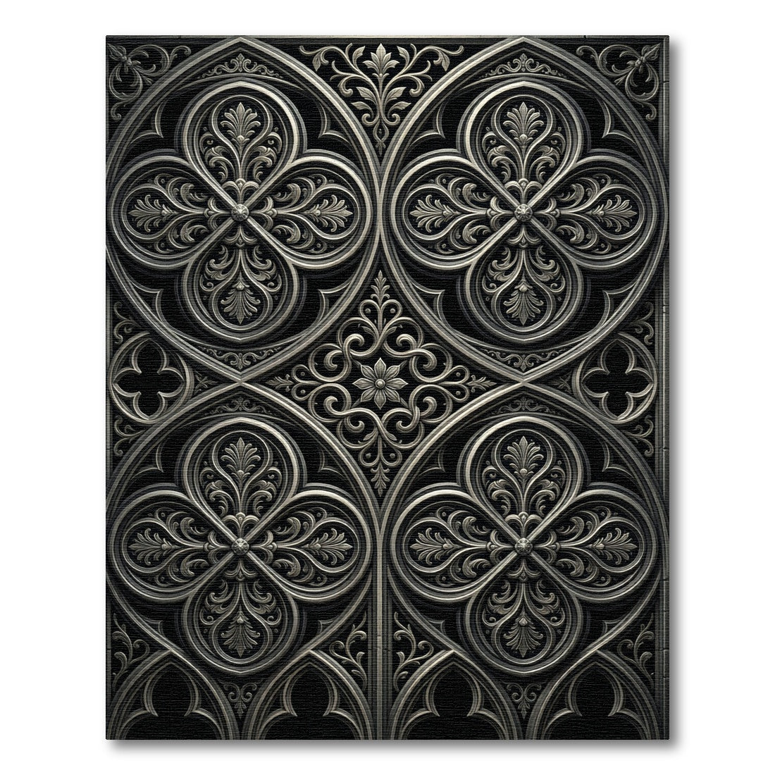 Ornate Silver Gothic Quatrefoil Rug