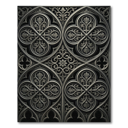 Ornate Silver Gothic Quatrefoil Rug